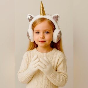 🦄 OMG Unicorn Sequin Earmuffs With glovesfor Kids 🦄